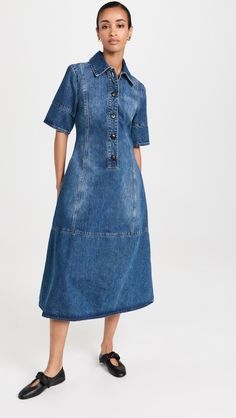 CO Half Placket Dress | Shopbop Spring Denim Dress With Snap Buttons For Work, Button-up Denim Dress For Workwear, Fitted Button-up Denim Dress For Work, Fitted Classic Denim Dress For Fall, Classic Fitted Denim Dress For Fall, Cotton Denim Dress With Snap Buttons For Work, Classic Denim Dress For Work With Button Closure, Fitted Denim Dress With Snap Buttons For Workwear, Fitted Collared Denim Dress For Work