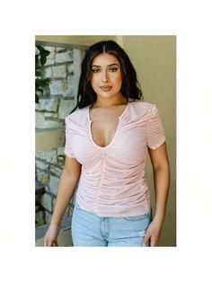 Imported

S.M.L

solid color, mesh material, ruched, front cut-out detail with hook & eye closure, short sleeves, fitted, stretchy, unlined, semi-sheer, casual, cute, bright, trendy, perfect summer look

100% Polyester 

Pink

TSH  Mesh Ruched Cut-out Detail Short Sleeve Top
Mesh Ruched Cut-Out Detail Short Sleeve Top Multicolor     Plain    Women Clothing, size features are:Bust: ,Length: ,Sleeve Length: Mesh Material, Summer Look, Hook Eye, Short Sleeve Top, Perfect Summer, Summer Looks, All Fashion, Women Clothing, Womens Tees