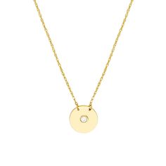 Description: 14k Solid Gold Small Diamond Disk Pendant Necklace - Circle Of Life Item No.: Ba6444 Metal Type: 14k Solid Gold Metal Color: Yellow Gold Measurement: 16"-18" Adjustable Length Chain. Millimeter: 0.80 Closure: 5.0m Spring Ring Stone Type: Diamond Total Carat Weight: 0.03 Average Weight (G): 1.13 Brand New Round Yellow Gold Birthstone Necklace With Delicate Chain, Yellow Gold Birthstone Necklace With Delicate Chain, Fine Jewelry Birthstone Necklace In Yellow Gold, Everyday Yellow Gold Birthstone Necklace With Round Pendant, Everyday Yellow Gold Birthstone Necklace, 14k Yellow Gold Birthstone Necklace With Round Pendant, Yellow Gold Birthstone Round Pendant Necklace, Everyday Round Yellow Gold Birthstone Necklace, Classic Yellow Gold Round Pendant Birthstone Necklace