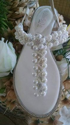 Wedding Sandal Pearl & Rhinestone Custom/Handmade | Etsy Wedding Sandals For Bride, Bride Sandals, Barefoot Sandals Wedding, Crystal Wedding Shoes, Beach Wedding Sandals, Beach Wedding Shoes, Diy Sandals, Pearl Shoes, Pearl Sandals