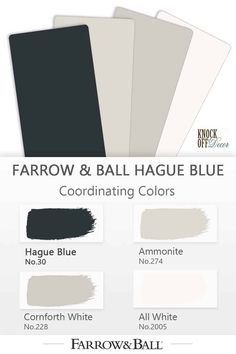 the farrow and ball haque blue color guide is shown in three different shades