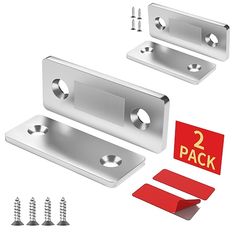 two metal brackets and screws are shown in this image with the numbers 2 pack