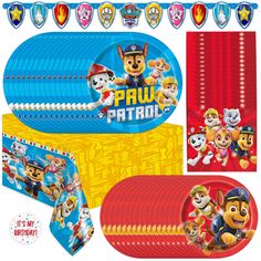 paw patrol party supplies including plates, napkins and decorations