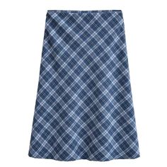 This blue midi skirt features a classic plaid pattern in an A-line silhouette. It has a fitted waistband and falls to the knee, offering a clean, structured look Size:• S: Waist: 64cm/ 25.2 in, Length: 63cm/ 24.8 in• M: Waist: 68cm/ 26.8 in, Length: 64cm/ 25.2 in• L: Waist: 72cm/ 28.3 in, Length: 65cm/ 25.6 inMaterial: Polyester Casual Plaid Skirt For Work, Casual Plaid Pencil Skirt, Classic Blue Lined Skirt, Classic Blue Midi Skirt, Casual Blue Midi Skirt, Plaid Midi Skirt With Lined Detail, Plaid Midi Skirt With Lining, Plaid Cotton Skirt For Work, Y2k Outfits Grunge