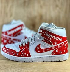 - Authentic, brand new in box.- 100% handmade to perfection.❤️- Each pair is unique and one of a kind.🌷- Waterproof and scratchproof.😊 Nike Custom High-top Sneakers, Luxury Nike Custom Sneakers For Streetwear, Designer White Nike Custom Sneakers, Red Bandana Shoes, Air Jordan 1 Blue, Custom Air Jordan 1, Supreme Shoes, Jordan 1 Blue, Custom Air Jordan