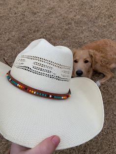 * Handmade by a small business in Texas * Measures 0.5" x 20" * Adjustable to fit the crown of your hat * Made with quality materials * Perfect for rodeos, shows, or just adding a touch of western to your hat! * Check out other hat band designs in my Etsy shop! Cowgirl Hats Western Straw, Handmade Southwestern Hats For Ranch, Western Beaded Sun Hat For Rodeo, Western Beaded Sun Hat For Festivals, Western Style Beaded Sun Hat For Festivals, Western Beaded Wide Brim Sun Hat, Beaded Fedora Sun Hat For Rodeo, Western Style Beaded Fedora Sun Hat, Western Beaded Rodeo Hat