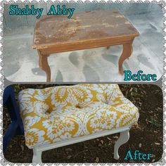 an old table turned into a bench before and after reupholing