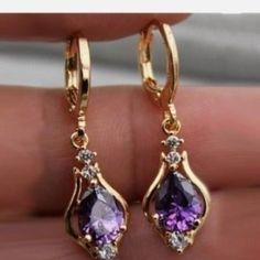 Very Beautiful 18k Gold Plated Earrings Same Day Shipping Wedding Party Jewelry, Classic Earrings, Diamond Earring, Popular Jewelry, Birthday Jewelry Gift, Pretty Jewellery, Jewelry Earrings Hoops, Gold Plated Jewelry, Purple Gold