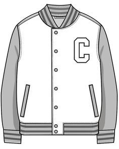 Jacket Flat Sketch, Coach Jacket Men, Fashion Sketches Men, Shacket Outfit, Fashion Template, College Jacket, Sketch Digital