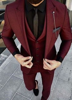 Men Suits Modern, Maroon Suit, Burgundy Suit, Prom Suits, Red Suit