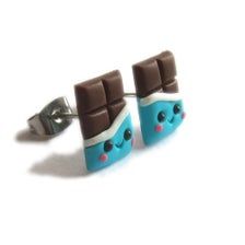 Chocolate Earrings For Kids Chocolate Jewelry For Girls | Etsy Cute Polymer Clay Earrings For Birthday, Cute Polymer Clay Earrings For Birthdays, Cute Hypoallergenic Polymer Clay Earrings, Kawaii Polymer Clay Earrings For Gift, Cute Blue Polymer Clay Earrings, Cute Blue Polymer Clay Jewelry, Earrings Emo, Chocolate Earrings, Chocolate Jewelry