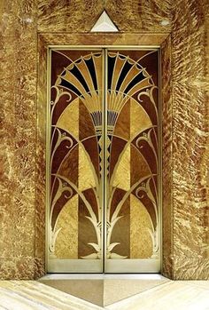 an art deco door is shown in black and white