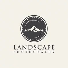 the landscape photography logo is shown in black and white, with a circular frame around it