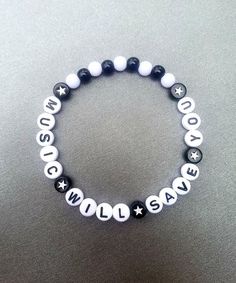 Cool Accessories Jewelry, Disney Kandi Bracelets, Music Kandi Bracelets, Bruno Mars Bracelet, Beaded Bracelet Words, Grunge Clay Bead Bracelets, Emo Clay Bead Bracelets, Scenecore Bracelets, Fun Bracelet Ideas