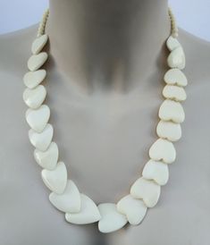 Necklace - cream heart necklace heart shaped beads Perfect condition free shipping with any other item - 2nd and subsequent pieces of costume jewelry shipped free in the UK Vintage White Necklace With Heart Beads, Vintage White Heart Beads Necklace, White Beaded Necklaces With Heart Pendant, White Heart Necklace With Heart Beads, White Beaded Necklace With Heart Charm Pendant, White Beaded Necklace With Heart Pendant, Valentines Day Necklace, Gold Sunburst, Plastic Bangles