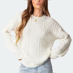 Cable Knit Oversized Sweater, Knit Oversized Sweater, Casual Pullover Sweater, Flannel Sweatshirt, Pull Beige, Stitch Sweater, Oversized Crewneck, Sweater Oversize, Cable Stitch