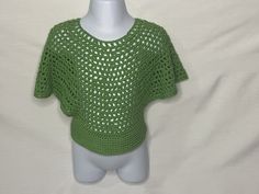 Crochet flowy baby top.  Add style to any outfit.  Can be used over a bathing suit or over any top.  Cotton yarn making it great for any season. Casual Slouchy Top For Summer, Stretch Mesh Top For Beach In Spring, Summer Stretch Knit Mesh Top, Stretch Knit Mesh Top For Summer, Green Open Knit Top For Summer, Casual Green Mesh Top For Spring, Beach Crochet Knit Top In Green, Green Knit Crochet Beach Top, Green Knit Crochet Top For The Beach