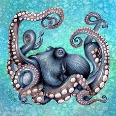 an octopus with tentacles is depicted in this painting