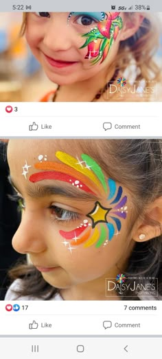 Birthday Face Painting, Easiest Face Paint Designs, Back To School Face Paint, Halloween Cute Face Paint, Easy Carnival Face Painting Ideas, Face Paint Set Up Ideas, Rainbow Face Paint Easy, Fairy Face Paint Easy For Kids, Facepainting Ideas Adults