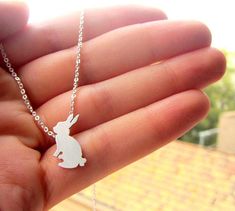 Rabbit necklace Silver bunny necklace Easter Animal Easter Bunny Design Jewelry Gift, Cute Hypoallergenic Charm Necklaces For Gifts, Cute Hypoallergenic Charm Necklace For Gift, Silver Bunny Design Jewelry For Gifts, Silver Bunny Design Jewelry Gift, Silver Jewelry With Bunny Design For Gift, Rabbit Necklace, Bunny Necklace, Rabbit Necklaces