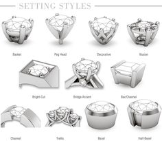 Flowers Collet Setting Ring, Single Diamond Ring Designs, Types Of Ring Settings, Single Diamond Ring, Types Of, Single Stone Ring