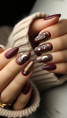 Gelang Manik, Thanksgiving Nails, Winter Nail Art, Fall Nail Art, Minimalist Nails