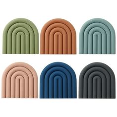 six different colors of archs in various shapes and sizes, each with an oval shape