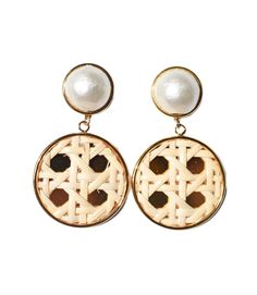 Woven Cane Rattan Pearl Drop Earrings (WS) - Moon and Lola Spring Accessories, Statement Drop Earrings, Pearl Drop Earrings, Pearl Drop, Bezel Setting, Brass, Drop Earrings, Silver, Gold