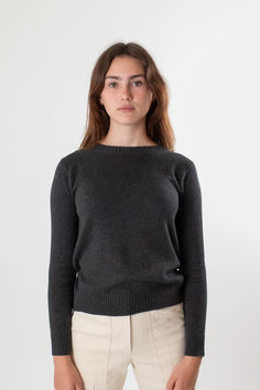 Classic long sleeve crewneck pullover in charcoal pima cotton with subtle tuck stitch detailing at the top of chest and back. Features fine ribbing at the sleeves, hem, and crew neck. A luxurious, lightweight addition to your everyday sweater rotation. Erica Tanov, Everyday Sweater, Silk Camisole, Silk Slip Dress, Silk Slip, Cotton Sweater, Women Pullover, Pima Cotton, Slip Dress