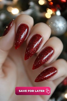 Nothing says “holiday glam” like a deep, wine-red nail sprinkled with delicate glitter. This design combines elegance with a hint of sparkle, creating a look that’s perfect for a Christmas party or a cozy dinner by the fire. The glossy finish reflects light beautifully, making your nails a subtle statement piece all season long. Cozy Dinner