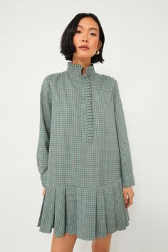 Palladian Check Tate Dress Manners London Dress, Ladies Luncheon, Pleated Shirt Dress, Classic Style Outfits, Prep Style, Dress Drawing, Ladies Dresses, Perfect Wardrobe, Ruffle Collar