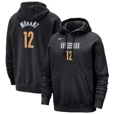 The Men's Nike Ja Morant Black Memphis Grizzlies 2023/24 City Edition Name & Number Pullover Hoodie is the ultimate way to show your unwavering support for the Memphis Grizzlies. This midweight hoodie features screen-printed graphics that proudly display Ja Morant's name and number, making it a must-have for any true Grizzlies fan. The front pouch pocket provides convenient storage for your essentials, while the cotton and polyester blend ensures comfort and durability. Whether you're cheeri Nike Sportswear Hoodie For Fan Gear, Nike Sportswear Hoodie For Fans, Nike Winter Fan Apparel Hoodie, Nike Winter Hoodie Fan Apparel, Nike Hoodie For Fan Apparel, Nike Hoodie For Fan Gear, Nike Team-colored Hoodie For Sports Events, Nike Team-colored Hoodie For Streetwear, Nike Sports Event Hoodie