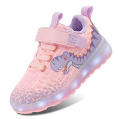 PRICES MAY VARY. We always prioritize comfort and support for children, soft and breathable material ensures all-day comfort and sturdy construction ensures safety at every step. Elaborately designed cartoon patterns and cool lights can stimulate your child's imagination and creativity, letting them blossom with light and smile with every step! Controlled Lighting:This adorable light-up shoe relies on vibration to light up with a light control button (which can be manually turned on or off) and Cute Non-slip Synthetic Sneakers, Pink Breathable Closed Toe Sneakers, Dinosaur Shoes, Shark Shoes, Pink Shark, Light Up Sneakers, Led Shoes, Velcro Sneakers, Pink Dinosaur