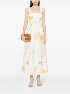 Spring Maxi Dress With Tie Back And Straight Neckline, Summer Maxi Dress With Tie Back And Straight Neckline, Staud Luxury Summer Midi Dress, Watercolour Floral Print Dress, Multicolor Cotton A-line Midi Dress, Zara Yellow Floral Print Midi Dress, Yellow Floral Print A-line Midi Dress, Bohemian Wedding Guest, Dressy Hats