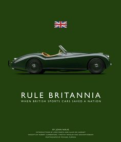 a green car with the british flag on it's side and text that reads rules britain