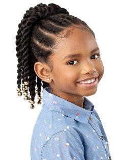 Lil Looks BEADED TWISTS Ponytail. Perfect Lil Lengths & Lil Sizes. Approximately 12"-14" natural yaki curly pre-braided hair. Color shown 1B,2T1/30. Manufactured by Outre. Beaded Twists, Aria Hair, Twist Ponytail, Toddler Hairstyles Girl, Drawstring Ponytail, Natural Hairstyles For Kids, Hair Color Shades, Natural Hair Updo