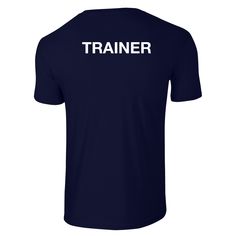 Cotton T-shirt with white "TRAINER" text on back only, perfect for Sports instructors, personal trainers, fitness instructors, dog or animal trainers, or many more. Available also as a hoodie, and in many colours. Screen printed by hand using phthlate free ink on to a 100% cotton shirt.  Sizing: Small - 34/36" chest Medium - 38/40" chest Large - 42/44" chest XL - 46/48" chest 2XL - 50/52" chest 3XL - 54/56" chest Basic Breathable T-shirt For Sports, Sporty Team Name T-shirt For Workout, Basic Moisture-wicking T-shirt For Sports, Sporty Sweat-resistant T-shirt For Sports Events, Basic Moisture-wicking T-shirt For Gym, White Letter Print T-shirt For Training, Sweat Resistant Short Sleeve T-shirt, Sporty T-shirt With Team Name For Gym, Sporty Short Sleeve Training T-shirt