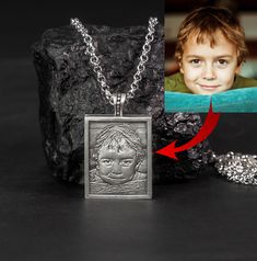 💎 925 Silver Rectangle Custom Photo Medallion Necklace, Relief (Embossed) Personalized Gift, Engraved with your Pictures, Christmas Necklace For Her, Unique Gift For Her💎  Medallion (Relief) necklace is 925 silver and it is custom engraved with your picture and text to be written on the back. For photo eligibility, please first contact us. (Meet your seller. Message Kenan. Use the button.) This medallion is a personal picture relief, and is obtained by embossing on a 925 silver surface. This 925 Silver relief photo medallion, which you can give as a gift to your loved ones, is a permanent and valuable gift that can be passed from generation to generation without spoiling for centuries. When you take our products in your hand, you feel more than the relief of iron money. We are doing reli Portrait Necklace, Foto Portrait, Jewelry Logo, Christmas Necklace, Photo Necklace, Photo Engraving, Medallion Necklace, Unique Gifts For Her, Loved Ones