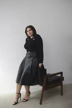 Faux Leather Full Midi Skirt | Eloquii Skirt In Winter, Midi Leather Skirt, Full Midi Skirt, Leather Midi Skirt, Woman Within, Swimsuits For All, Faux Leather Skirt, Midi Length, All Black