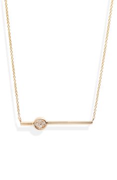 A delicate circle with a cluster of diamonds sits off-center on a slender bar pendant, highlighting the modern style and beauty of this 14-karat gold necklace. Style Name:Dana Rebecca Styra Reese Quatrefoil Diamond Bar Pendant Necklace. Style Number: 6052597. Available in stores. Antique Diamond Solitaire Necklace, Marquee Diamond Necklace, Diamond Cluster Pendant, Modern Diamond Necklace, Jewelry Redesign, Unique Diamond Pendant, Repurpose Jewelry, Delicate Diamond Necklace, Dana Rebecca Designs