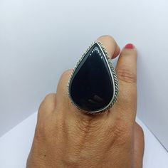 HANDMADE Gemstone-Black Onyx Shape-pear Metal-925 Sterling Silver large boho ring About gemstone- Black Onyx is the birthstone for Leo. It is the stone of protection.This elegant smooth textured stone is said to have immense healing and spiritual benefits.Black Onyx symbolizes peace,harmony and love and good luck.Black Onyx is well known to remove negativity and act as a guard for the wearer. you can pick your own gemstone for the ring you order. We accept custom and personalized order. It can b Black Bohemian Gemstone Jewelry, Black Teardrop Bohemian Jewelry, Black Onyx Jewelry With Large Stone, Unique Black Crystal Gemstone Ring, Elegant Obsidian Ring Jewelry, Unique Black Teardrop Jewelry, Black Rings With Large Stone For Gift, Black Ring With Large Stone For Gift, Elegant Black Jewelry With Large Stone