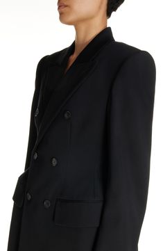 Demna revisits the iconic hourglass shape with this wool-gabardine blazer channeling the exaggerated tailoring of master courtier Cristóbal Balenciaga. Double-breasted button closure Peaked lapels Four-button cuffs Chest welt pocket; front flap pockets 100% wool Dry clean Made in Italy Designer Clothing Cristóbal Balenciaga, Hourglass Shape, Welt Pocket, Double Breasted, Balenciaga, Designer Clothing, Size 12, In Italy, Dry Clean