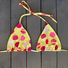 Our yellow polka dot triangle bikini top can be mixed with our matching yellow polka dot 3 string bikini bottoms. Or a solid pink, red or white bottom. Super cute print. DM w/inquiries @jillesbikinis. Playful Adjustable Triangle Top Swimwear, Adjustable Yellow Swimwear For The Pool, Adjustable Yellow Swimwear For Vacation, Polka Dot Swimwear For Spring Swimming, Playful Yellow Swimwear For Sunbathing, Polka Dot Triangle Top Swimwear For Beach, Polka Dot Triangle Top Swimwear For Beach Season, Fun Adjustable Swimwear For Spring, Yellow Polka Dot