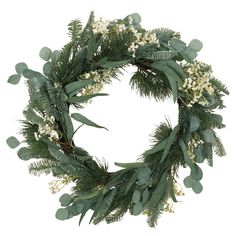 Elevate your interior decor with a statement-making wreath accessory, tailored to fit your space perfectly. Measuring 30.5" W x 6" D x 30.5" H, it's the chic addition your home deserves. AAZJ 30.5-in Indoor Green Eucalyptus Artificial Christmas Wreath | NBC-CM73078 Eucalyptus And Pine, Twig Stars, Silk Wreaths, Feuille Eucalyptus, Artificial Christmas Wreaths, Material Wreaths, Artificial Wreath, Wreaths And Garlands, Leaf Wreath