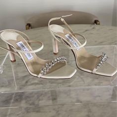 Beautiful For A Special Event. Tried On But Never Worn Outside. Size 6.5 And Comes With A Dust Bag But No Box Luxury Wedding Heels, Jimmy Choo Wedding Shoes, Bride Heels, Elegant Wedding Shoes, Type Shi, Ethereal Wedding, White Wedding Shoes, Bridal Heels, Wedding Heels