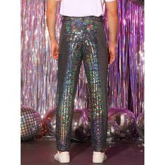 Lars Amadeus sequins pants for men offer a unique and eye-catching design with sequins covering the entire fabric, making them perfect for parties, discos, and special occasions. These straight-leg trousers can be paired with a sequined vest, metallic shirt, or sequined jacket to create a stylish and outstanding look. The glittering sequin pants are suitable for various events, including proms and dance performances, ensuring you stand out in any crowd. Sequins Pants, Metallic Shirt, Sequin Pant, Disco Costume, Slim Fit Chino Pants, Metallic Pants, Sequin Pants, Sequin Shirt, Sequin Jacket