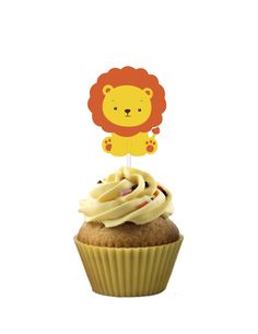 Lion cupcake topper for birthday party Lion Cupcakes, Jungle Cupcakes, Nature Cake, Lion Baby Shower, Delicious Cupcakes, Cupcake Toppers Printable, Baby Lion, Safari Party