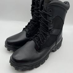 Rocky Mens Alpha Force Black Waterproof Lace Up Duty Work Boots Shoes Size 10.5 Slip-resistant Round Toe Combat Boots For Hiking, Slip-resistant Hiking Boots With Closed Toe, Black Waterproof Lace-up Hiking Boots, Black Waterproof Lace-up Boots With Reinforced Toe, Rugged Black Ankle Work Boots, Black Slip-resistant Hiking Boots For Walking, Rugged Black High-top Work Boots, Outdoor Combat Boots With Steel Toe, Outdoor Steel Toe Combat Boots