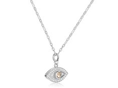 This evil eye necklace will bring good fortune and protection. The center of the eye features a citrine surrounded by shimmering moissanite to complete this standout design. Evil Eye Necklace, Good Fortune, Eye Necklace, The Eye, Evil Eye, Citrine, Sterling Silver, Silver, Design