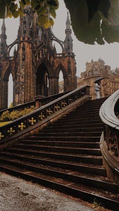 an old building with stairs leading up to it